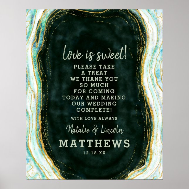 Poster Teal Green & Dourado Geode Love é doce sinal de ca (Frente)