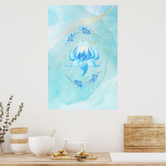 Poster Teal Lotus Bloom Azure Glow (Cozinha)