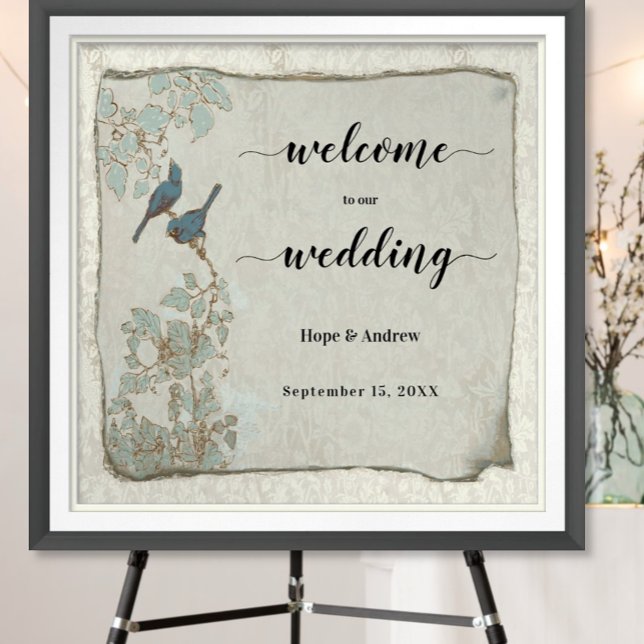 Poster Teal Love Birds Sinal de Boas-Vindas (To see frame and mat pricing,  please choose your options.)
