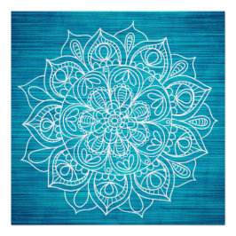 Pôster Teal Mandala Flower Design