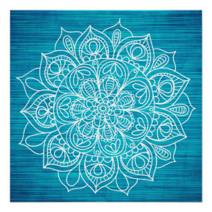 Pôster Teal Mandala Flower Design