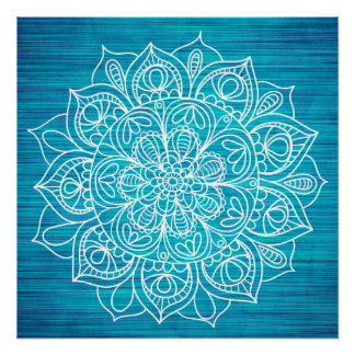 Pôster Teal Mandala Flower Design