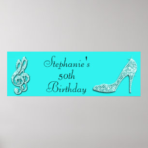 Poster Teal Music Notes e Stiletto 50th Birthday