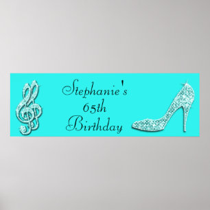 Pôster Teal Music Notes e Stiletto 65th Birthday