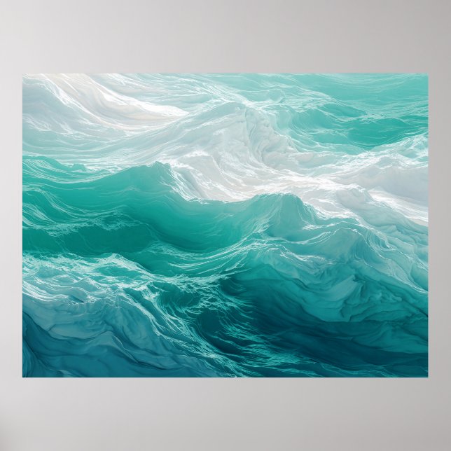 Poster Teal Ocean Waves Abstract Dream  (Frente)