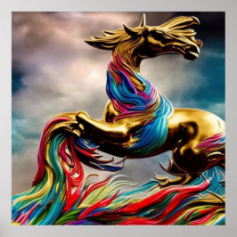 Poster Teal Ouro moderno e abstrato de cavalo vermelho 2