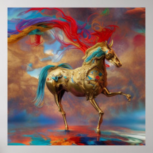 Poster Teal Ouro moderno e abstrato vermelha