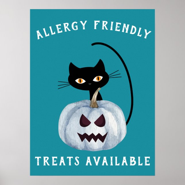 Poster Teal Pumpkin Halloween Black Alergia Amigável (Frente)