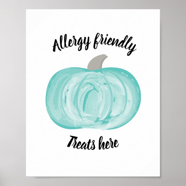 Poster Teal Pumpkin Sinal de Halloween Alergia amigável (Frente)