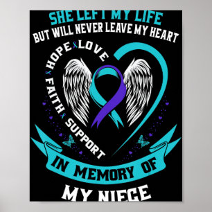 Poster Teal Purple Awarement Ribbon Niece Memoria