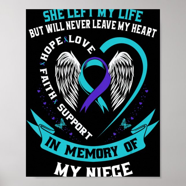 Poster Teal Purple Awarement Ribbon Niece Memoria (Frente)