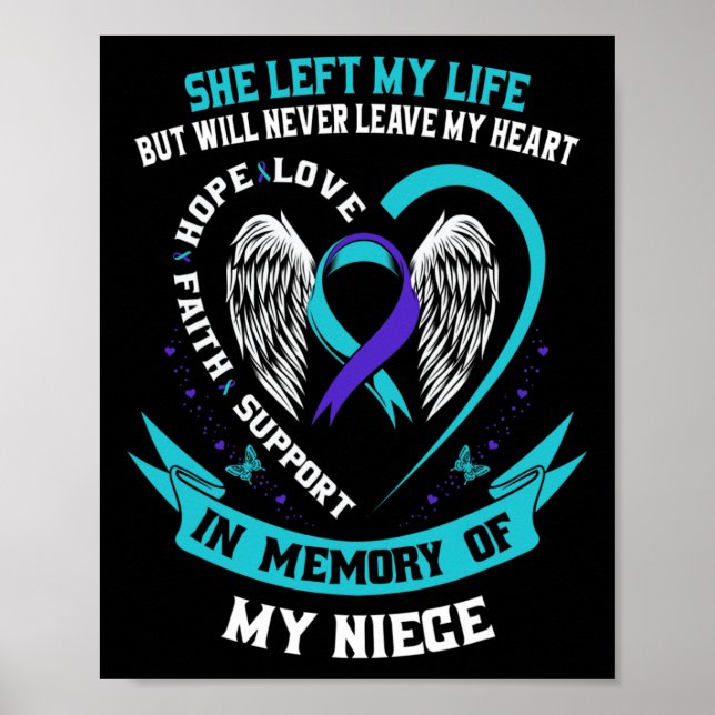 Poster Teal Purple Awarement Ribbon Niece Memoria (Frente)