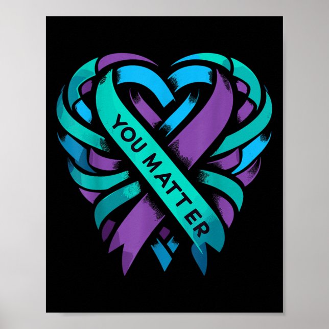 Poster Teal Purple Heart You Suicide Prevention Awareness (Frente)