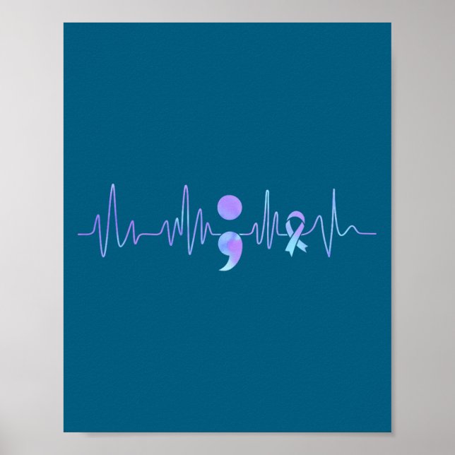 Poster Teal Purple Heartbeat Semicolon Suicide Prevention (Frente)
