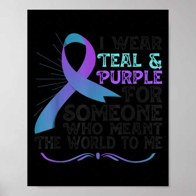 Poster Teal Purple Ribbon For Suicide Prevention Awarenes (Frente)