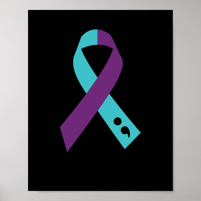 Poster Teal Purple Ribbon Semicolon Suicide Prevention (Frente)