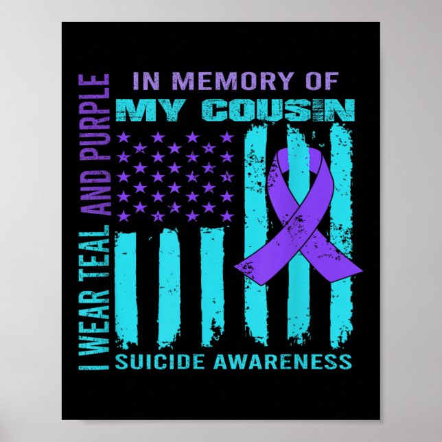 Poster Teal Purple Ribbon Suicide Awareness Flag Cousin B (Frente)