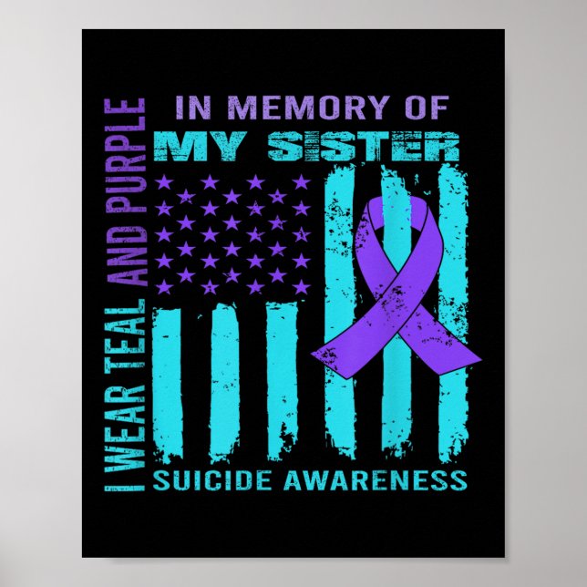 Poster Teal Purple Ribbon Suicide Awareness Flag Sister B (Frente)