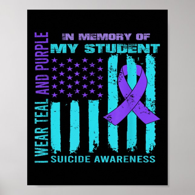Poster Teal Purple Ribbon Suicide Awareness Flag Student  (Frente)