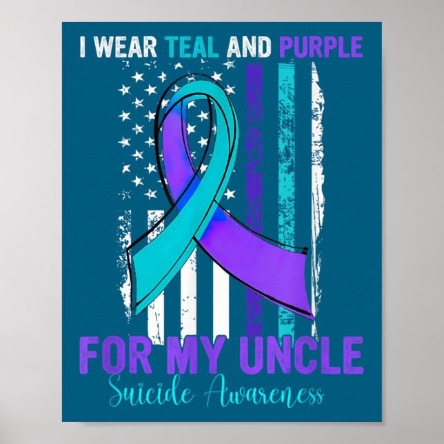 Poster Teal Purple Ribbon Suicide Awareness Flag Uncle  (Frente)