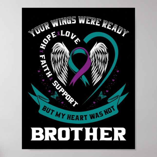Poster Teal Purple Ribbon Wing Suicídio Preventi (Frente)
