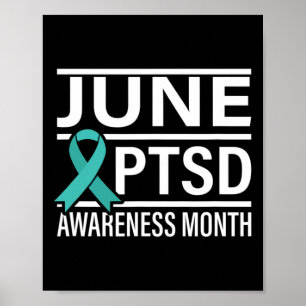 Poster Teal Ribbon June Ptsd Awarness Mês