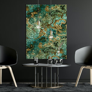Poster Teal Turquoise Dourada Marrom Minerals Padrão Marb
