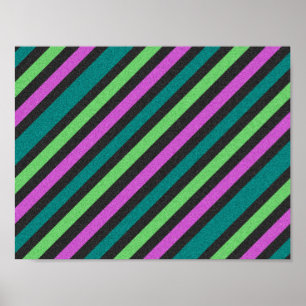 Poster Teal, Verde limão, Brilhante Rosa-Quente Striped