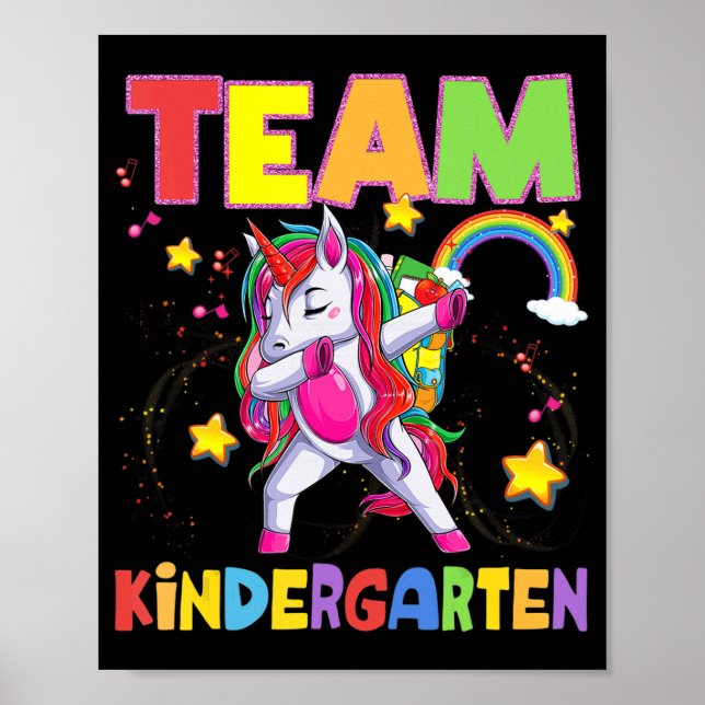 Poster Team Kindergarten Dabbing Unicorn de volta à escol (Frente)