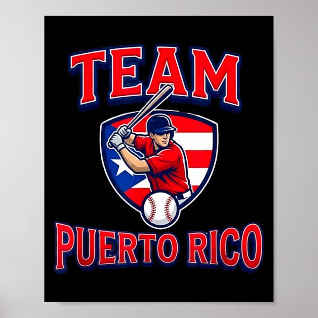 Poster Team Puerto Rico Baseball Flag Patriotic  (Frente)