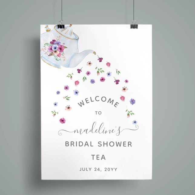 Poster Teapot Floral Bridal Shower Tea Party Welcome  (Criador carregado)