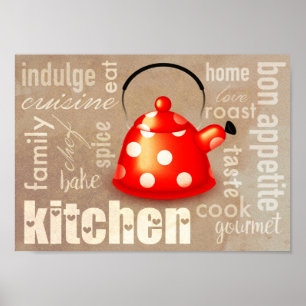 Poster Teapot kitchen word art