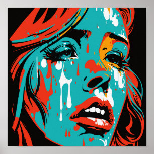 Poster Tears of Emotion: Pop Art Style Crying Woman - Pos