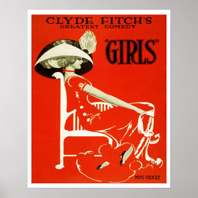 Poster Teatro "Girls" 1910 Ad por Clyde Fitch (Frente)