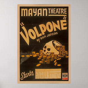 Poster Teatro maia Volpone pelo vintage WPA de Ben Jonson