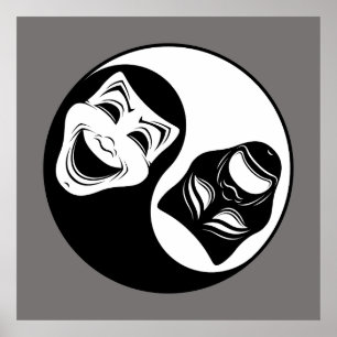 Poster Teatro Yin Yang Design - Máscaras de Comédia e Tra