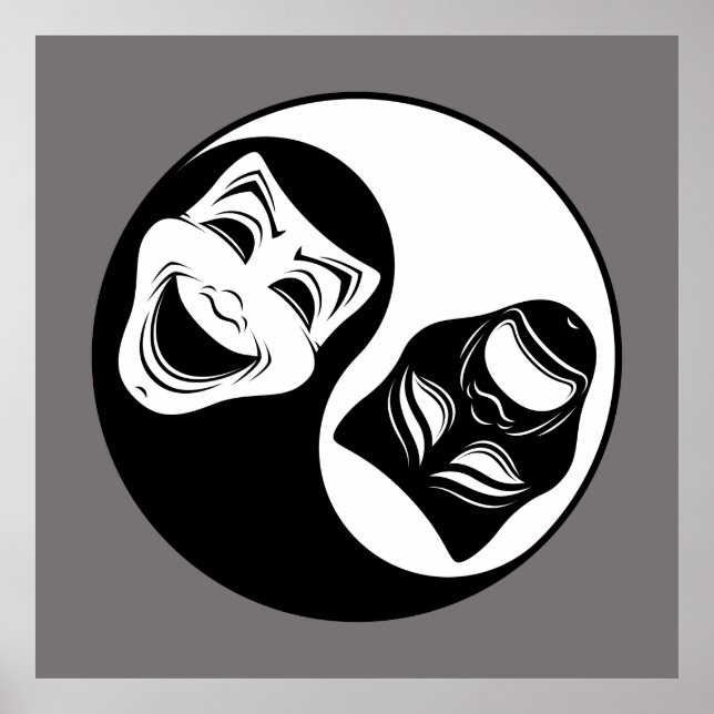 Poster Teatro Yin Yang Design - Máscaras de Comédia e Tra (Frente)