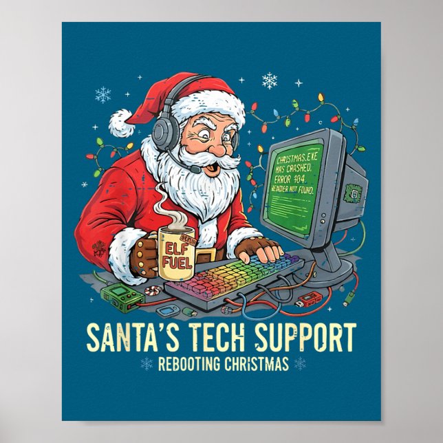 Poster Tech Support Rebooting s Computer Santa Santa Joke (Frente)