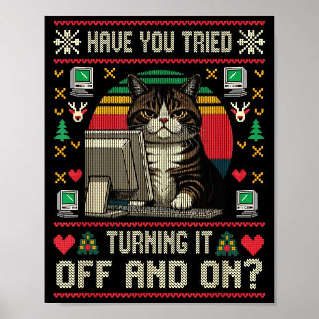 Poster Tech Suprts Cat Engineer Computer Ugly Christmas S (Frente)
