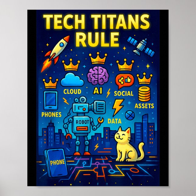 Poster Tech Titans Rule Funny Big Technology Satire Wer G (Frente)