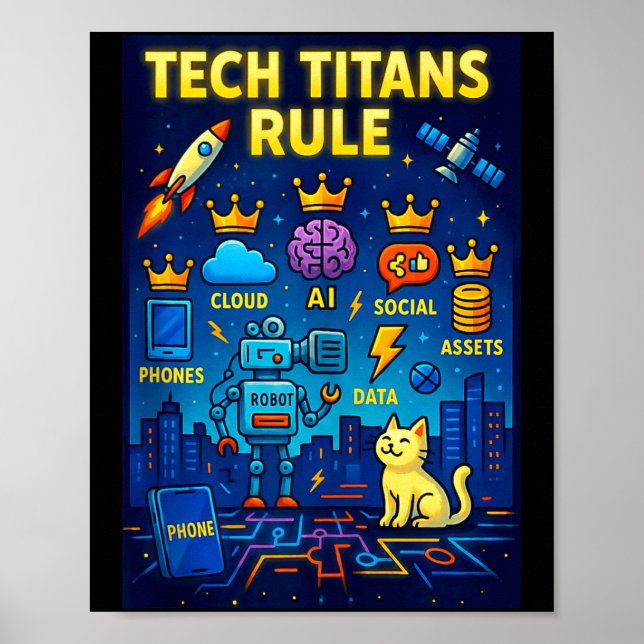 Poster Tech Titans Rule Funny Big Technology Satire Wer G (Frente)