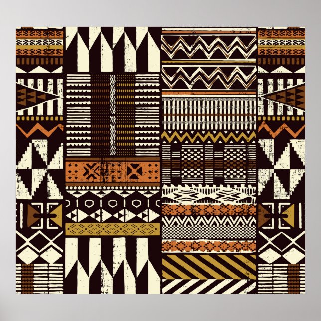 Poster Tecido africano tribal, colheita abstrato. (Frente)