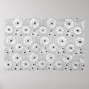 Poster Tecido branco textura de renda fina com costura de
