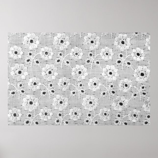 Poster Tecido branco textura de renda fina com costura de (Frente)