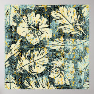 Poster Tecido de hibiscus ao estilo havaiano com fundo tr