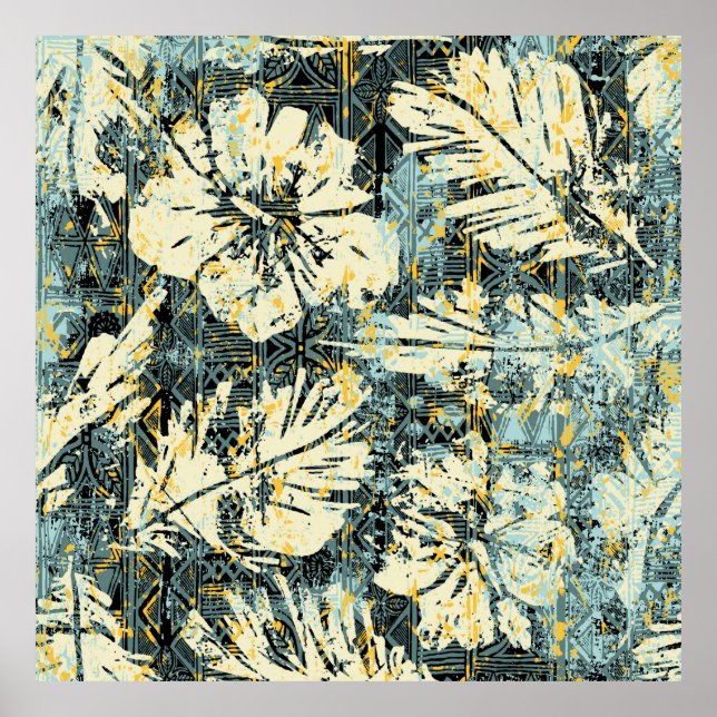 Poster Tecido de hibiscus ao estilo havaiano com fundo tr (Frente)