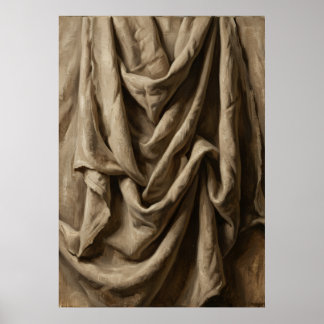Poster Tecido de Linho Elegante Drapeado Textura Neutra M