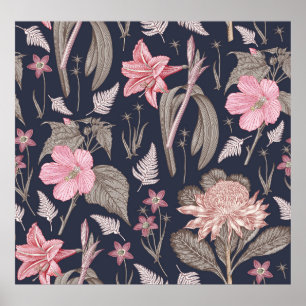 Poster Tecido de padrões sem costura. Set Amaryllis Warat