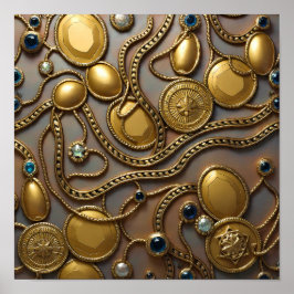 Poster Tecido/Papel de Parede Dourado Prateado Embutido S