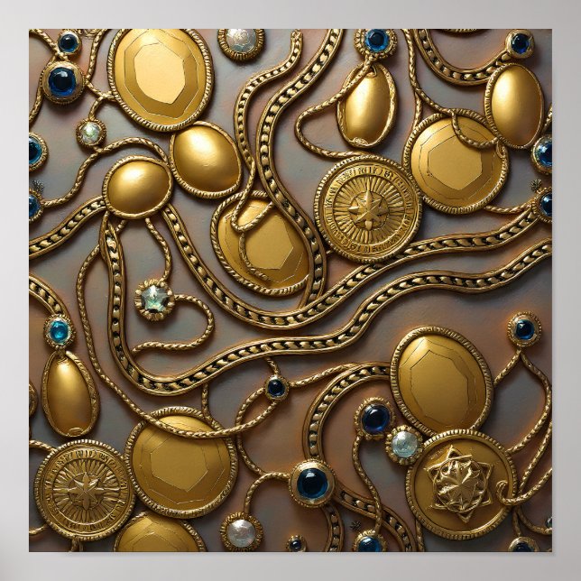 Poster Tecido/Papel de Parede Dourado Prateado Embutido S (Frente)